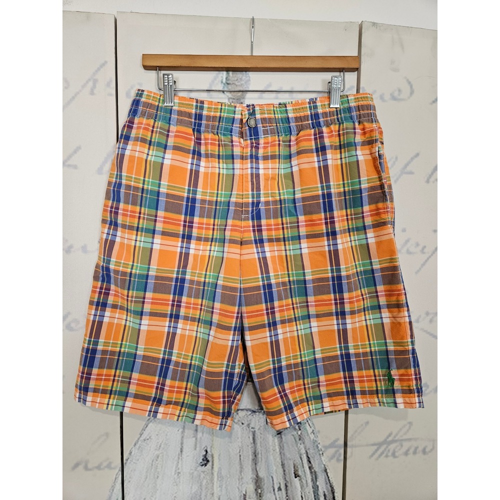 Polo Ralph Lauren Mens Plaid Swim Trunks Orange Blue Green Mesh Lined Size L